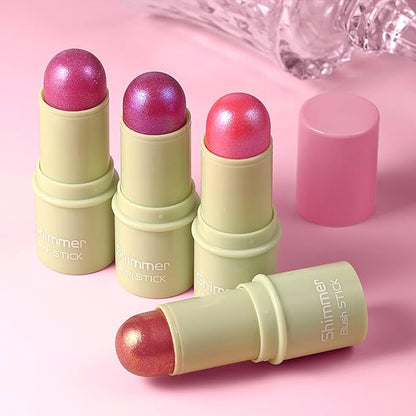 Boobeen Cream Makeup Blush Stick, Shimmer Blush for Cheeks, Lightweight Waterproof Highlighter Blush Wand, Easy to Blend