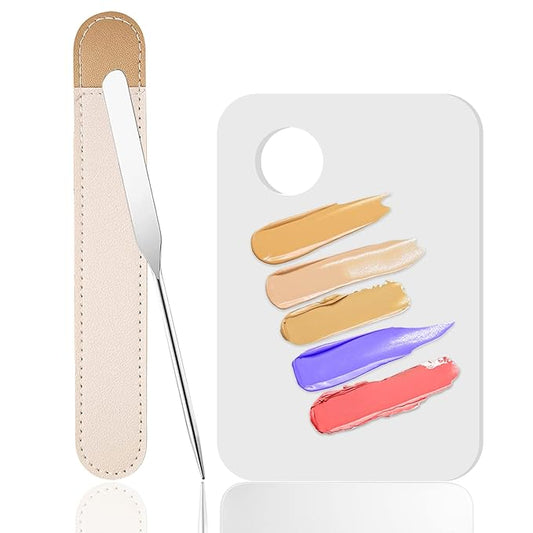 Korean Professional Makeup Set - Stainless Steel Spatula & Mixing Palette for Eyeshadow, Eyelash, Nail Art & Foundation