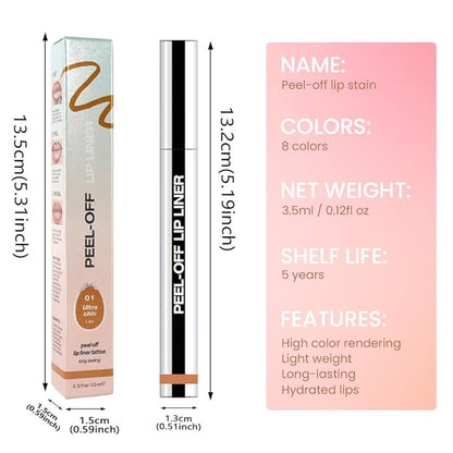Matte Lip Stain Peel Off Lip Liner, Orange Brown Peel Off Lip Stain Tattoo,Long Lasting & Waterproof Peel Off Lip Gloss Lip Liner,Transfer-Proof All Skin Types.0.12 fl oz #01