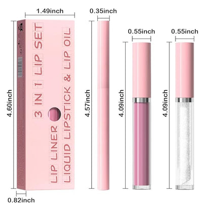 3-in-1Caramel Brown Matte Lip Stain Kit | Waterproof Lip Liner + Hydrating Matte Lip Gloss + Nourishing Lip Oil | Long Lasting Plumping to Create Perfect Lip Makeup.09#