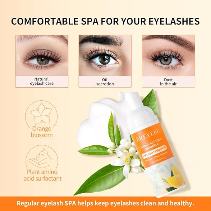 BREYLEE Eyelash Extension Cleanser, Lash Shampoo for Extensions, Lash Cleanser, Lash Bath, Lash Cleaner, Lash Cleaning Kit with Rinse Bottle+Brush+Pad for Professional & Self