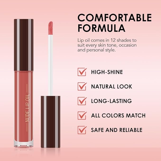 Hydrating Glow Lip Gloss Oil, Tinted Lip Plumper Lip Glosses Oil, Younger-Looking Lips Chocolate Scent, Non-Sticky Creamy Texture for Dry Lips, Brillo labial en aceite hidratante con brillo 04#