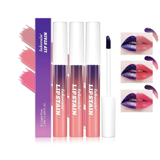 3 Pcs Peel Off Lip Stain Lip Tint Set, Long-Lasting Matte Liquid Lipstick Nude Lip Gloss, Waterproof Non-stick Cup Lip Makeup for Women