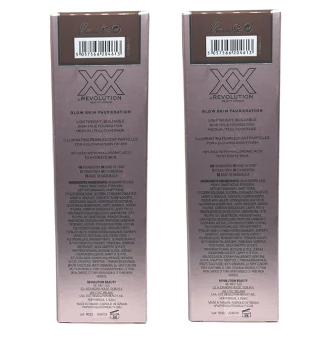 Pack of 2 Makeup Revolution Beauty XX Glow Skin Fauxxdation Luminous Foundation, FX17.5