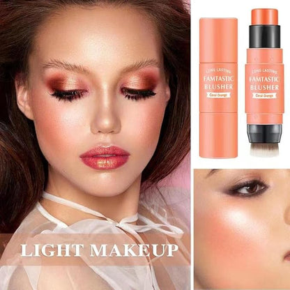 Cream Blush Stick with Brush,Waterproof Multi Cream Makeup Stick,Lightweight,Long-lasting,2 in 1 Multi Blush for Cheeks & Lip Tint & Eyeshadow Makeup(#03 Coral Orange)