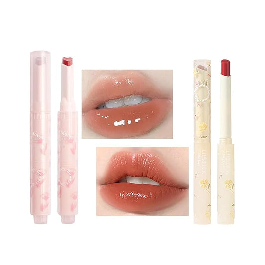 KWOLYKIM 2 Colors Jelly Lipstick & Matte Lipstick, Heart shaped Lip Stain Love Tinted Lip Balm and Velvet Creamy Lip Glaze Hydrating Long lasting Glossy Moisturizing Plumping Lip Makeup