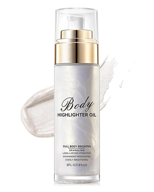 Body Shimmer Glow Oil, Waterproof Long Lasting Face Brighten Sliver Luminizer, Moisturizing Hydrating Body Liquid Illuminator Highlighter Women Makeup, Shiny Diamond Face Glitter for Festive Party#01