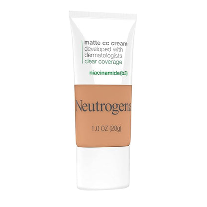 Neutrogena Clear Coverage Flawless Matte CC Cream, Full-Coverage Color Correcting Cream Face Makeup with Niacinamide (b3), Hypoallergenic, Oil Free & -Fragrance Free, Golden Ecru, 1 oz (Pack of 2)