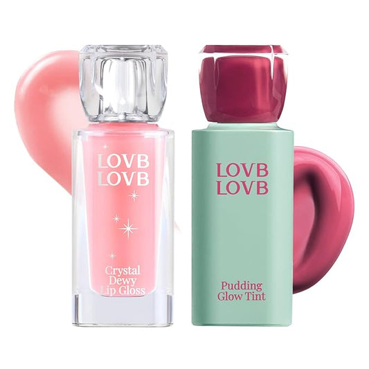 Pudding Glow Korean Lip Tint (02 ENDING ROSE) + Crystal Dewy Lip Gloss (01 PINK DOLPHIN) | K-Beauty Lip Duo | Long-Lasting & Glossy | Everyday Lip Combo | Lip Glow Set