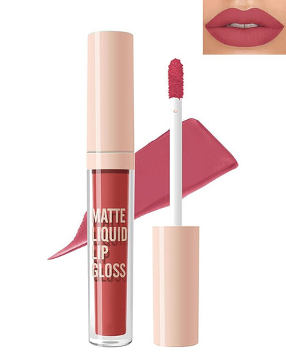 Matte Liquid Lipstick, Nude Red Velvet Lipstick Moisture Smooth Lip Stain Tint, 24H Stay Matte Lipstick, Non-Stick Cup Not Fade Long Wear Waterproof Lip Gloss Lipstick Gift for Women Girls-04#