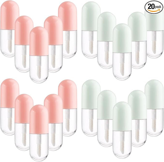 20pcs 5ml Mini Clear Plastic Lip Gloss Tubes Empty Capsule Shaped Lip Balm Bottle Travel Size Lipstick Tubes,DIY Lip Gloss Container Vials with Wand Brush,2Colors