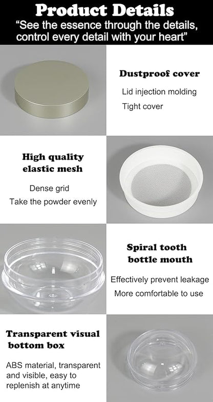 AKOAK Capacity 20 ml(0.67 oz) Empty Reusable Plastic Loose Powder Compact Container DIY Makeup Powder Case with Powder Puff and Elasticated Net Sifter Green