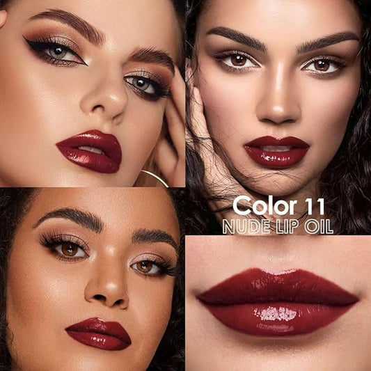 Hydrating Glow Lip Gloss Oil, Tinted Lip Plumper Lip Glosses Oil, Younger-Looking Lips Chocolate Scent, Non-Sticky Creamy Texture for Dry Lips, Brillo labial en aceite hidratante con brillo 12#