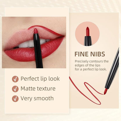 12 Colors Matte Lip Liner Set,Long Lasting Fade Resistant Lip Pencil,Waterproof Red Nude Velvet Lipstick Pen High Pigmented Lip Liner for Women