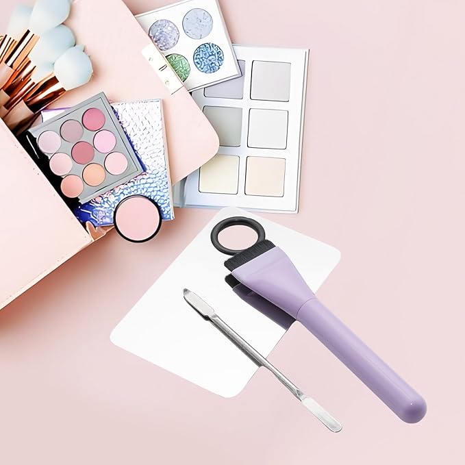 Makeup Accessories Set, Makeup Mixing Palette, Foundation Brush, Spatula Tool (Purple)