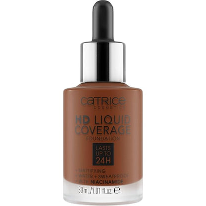 Catrice | HD Liquid Coverage Foundation | 24H Wear, Matte Finish, High Coverage, Waterproof Formula with Niacinamide | Vegan & Cruelty Free (097 | Cool Mocha)