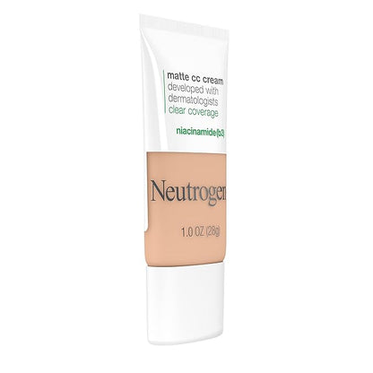 Neutrogena Clear Coverage Flawless Matte CC Cream, Full-Coverage Color Correcting Cream Face Makeup with Niacinamide (b3), Hypoallergenic, Oil Free & -Fragrance Free, Warm Peach, 1 oz
