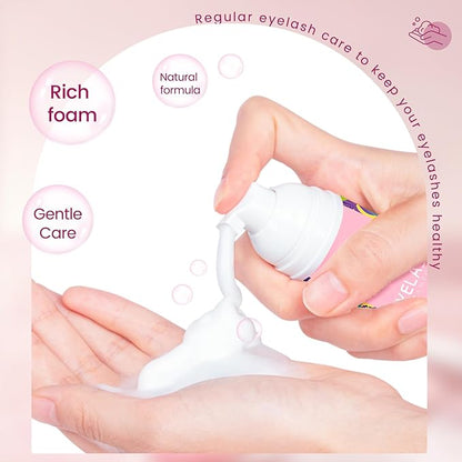 Buqikma Lash Shampoo Kit - Lash Cleaning for Eyelash Extension, 60Ml/2.11fl.Oz Eyelash with Lash Shampoo Brushes Gentle Lash Extension Cleanser for Professional Salon Use and Home Use (2 Pcs)