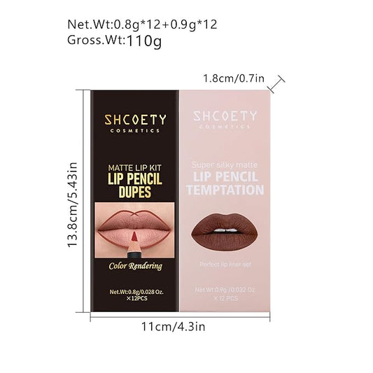 24 pieces lip liner set, matte non-stick cup matte lipstick lip liner set women's lip liner,Valentine's Day gift (SetA, SH012X+N)