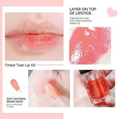 Plumping Lip Oil,Hydrating Lip Gloss Tinted Lip Balm Lip Care Transparent Toot Lip Oil,Big Brush Head Glass Lip Glow Oil Fresh Texture & Non-sticky,Nourishing Repairing Shine Primer Lip Tint(ROSEWOOD)