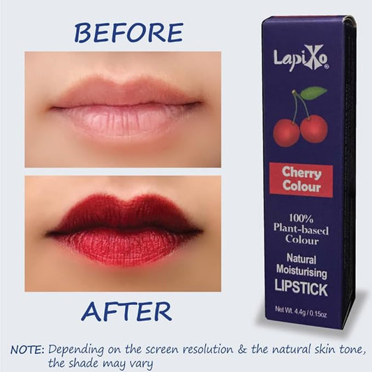 100% Plant-based Color Lipstick, Unique Formula, Natural + Moisturizing | Non-Toxic, All Food Ingredients, Antioxidant-rich, Natural Matte Vibrant Color, 4.4g/0.15oz (Cherry color)