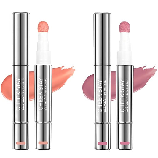 2pcs Liquid Blush for Cheeks, Buildable Liquid Blush Stick Set, Silky Smooth Creamy Formula, High Pigment, Lightweight Blush Rouge Stick