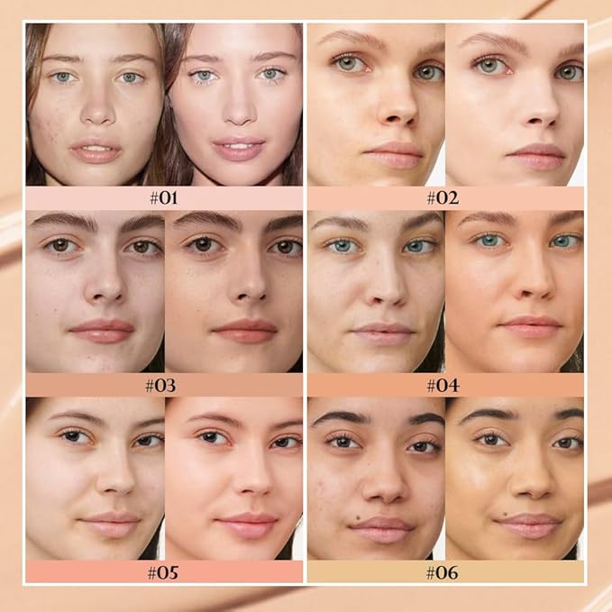Liquid Full Coverage Matte Foundation, 6 Colors Blendable Light Medium Nude Beige Pink Orange Flawless Concealer for Face Makeup, Oil Control, Lightweight, Blurring Cover Uneven Skin Tone (06#, 30ml)