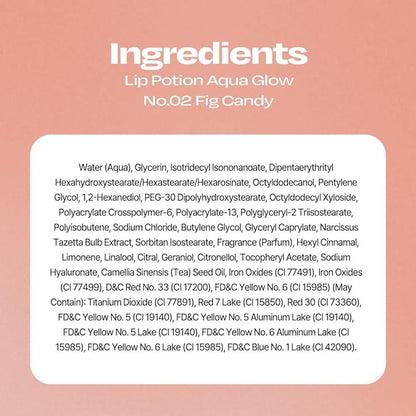 Lip Potion Aqua Glow No.2 Fig Candy | Hydrating, Non-Sticky Gloss with Sheer Radiance | 0.3 Oz
