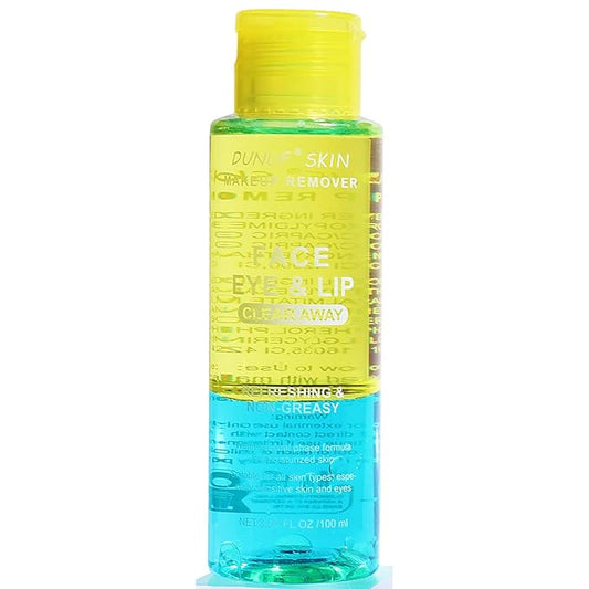Oil-Free Dual Phase Makeup Remover – Gentle on Sensitive Eyes, Removes Waterproof Makeup | Moisturizing 3-in-1 Formula (100ml YELLOW)