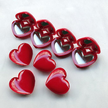 5 Pieces Mini Heart Shaped Eyeshadow Palette Refillable Eye Shadow Dispenser Empty Lipstick Container Case Travel Plastic Cosmetic Container with Mirror for DIY Makeup Container, Red