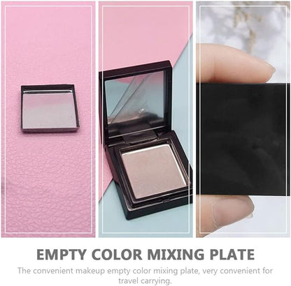 FRCOLOR 4Pcs Empty Eyeshadow Case Single Makeup Palette Blush Lipstick Paints Container Trays Square Plastic Grid DIY Eye Shadow Case with 4Pcs Iron Pans (Black+Clear)