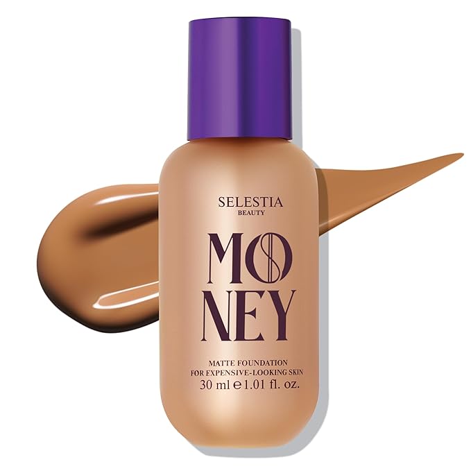 Money Liquid Matte Foundation – Long-Lasting, Natural Looking & Buildable Coverage – For Combination, Dry, Oily Skin – Lightweight & Moisturizing (Honey)