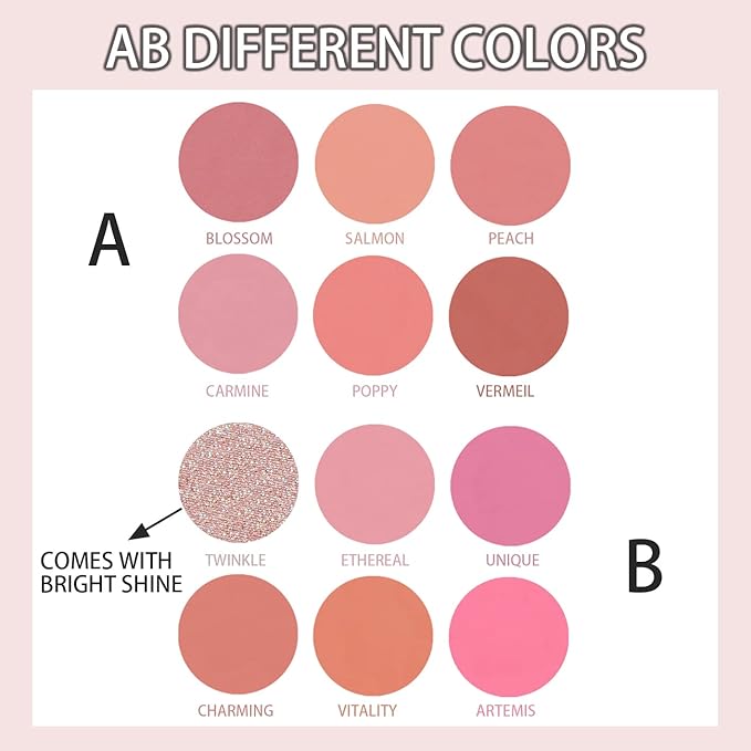 Multicolour Lasting Brightening Glow Blush Powder 3 In 1 Blush Highlighter Eyeshadow Makeup Sweat-Resistant Non-Greasy Shimmery Matte 6 Colors Natural Blusher Palette # A
