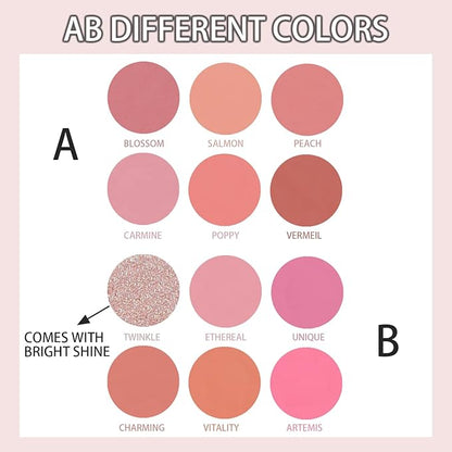 Multicolour Lasting Brightening Glow Blush Powder 3 In 1 Blush Highlighter Eyeshadow Makeup Sweat-Resistant Non-Greasy Shimmery Matte 6 Colors Natural Blusher Palette # A
