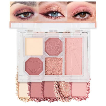 5-Color Eyeshadow Palette Matte Shimmer Duochrome, Low Saturation Velvety Blend, Day to Night Smokey Makeup, Hypoallergenic Long-Lasting Eyeshadow (#1, 1 Count (Pack of 1))