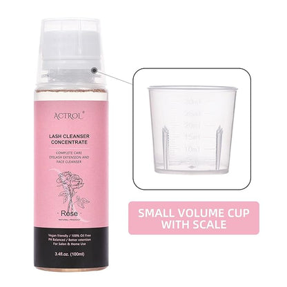 Eyelash Shampoo Concentrate 100ml Lash Extensions Cleanser Concentrate Rose Natural Foaming Shampoo Wash for Extensions Lashes with Salon Home Care-Makes 60ml Bottles
