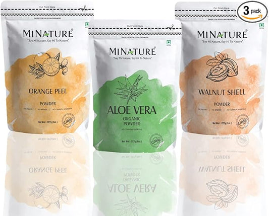 minature Combo of Three- Aloe Vera Powder, Orange Peel Powder and Walnut Shell Powder - Skin Care - 227 g Each