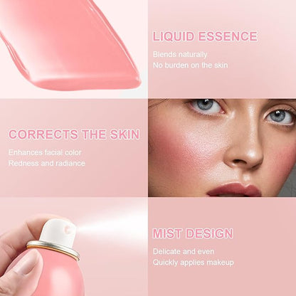 Airbrush Blush Spray Makeup For Cheeks, Silky Mist Blush Spray Face Cheek, Natural Matte Pink Skin, Waterproof Long Lasting Dewy Makeup, Moisturizing Lightweight Blendable (Chill)