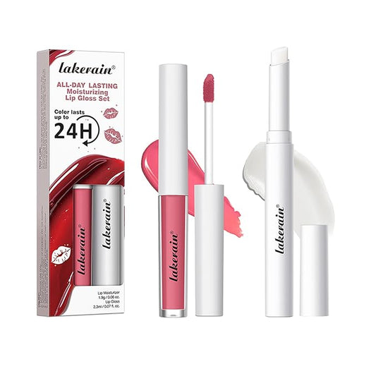 Long Lasting Moisturizing Lip Gloss Set,High Pigmented Lip Stain Hydrating Liquid Lipstick Lip Balm,Waterproof Smooth Shiny Matte Glossy Finish Lip Makeup Kits(#9-Pink Maiden, Pack of 2)