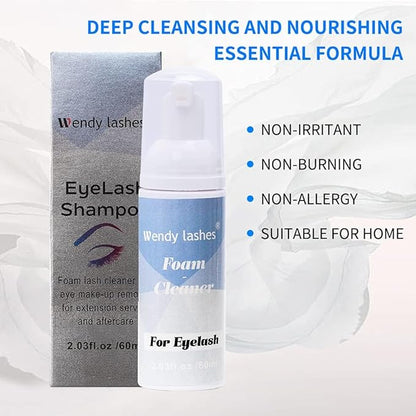 Wendy Lash Shampoo Kit for Cleaning: for Home and Salon Use, 60ML Mild, Natural Formula, with Brushes, SL-HS