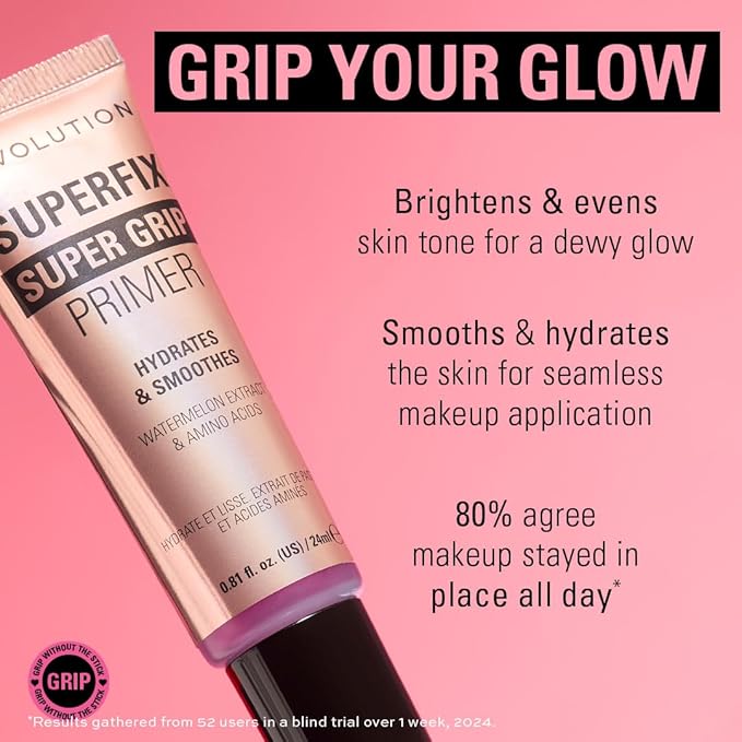 Revolution, Superfix Grip Primer, Hydrating & Smoothing Face Primer for Makeup, Gel-Formula to Grip Look, Vegan & Cruelty-Free, 0.81 fl oz
