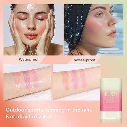 PH Color Changing Multi-purpose Hydrating Tinted Solid Blush Stick for Cheek/Eyes/Lips (3# Coral Orange)