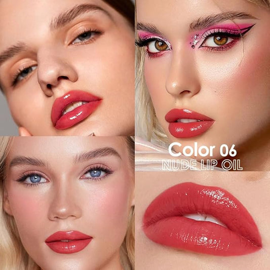 Hydrating Glow Lip Gloss Oil, Tinted Lip Plumper Lip Glosses Oil, Younger-Looking Lips Chocolate Scent, Non-Sticky Creamy Texture for Dry Lips, Brillo labial en aceite hidratante con brillo 06#