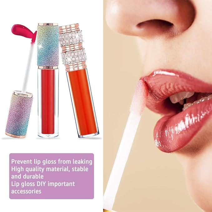 AMORIX 6pcs Lip Gloss Tubes with Wand 5ml Empty Rhinestone Lip Gloss Containers Lipgloss Bottles Crystal Lipgloss Supplies Kit with Syringe