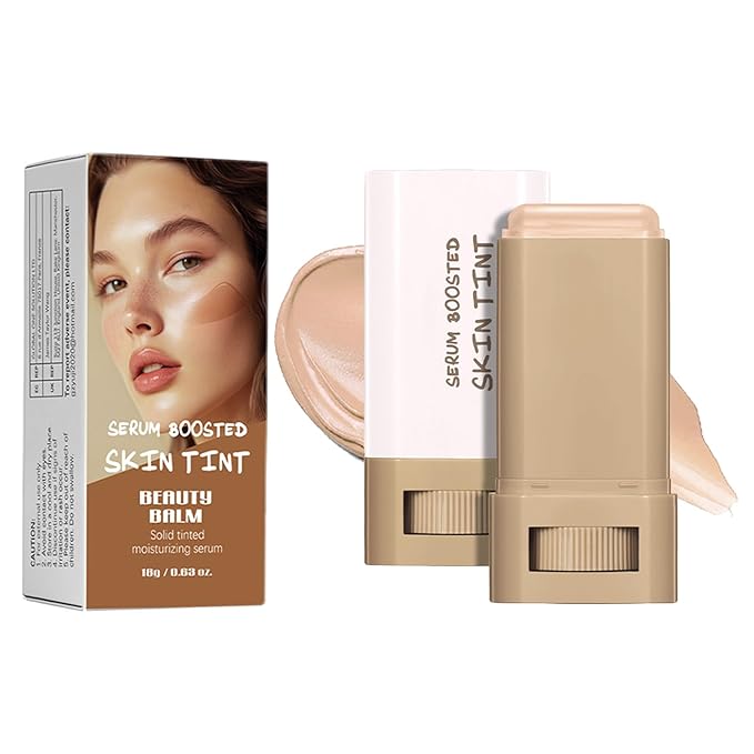 Foundation Stick Beauty Balm Serum Boosted Skin Tint, Solid Tinted Moisturizing Serum Foundation Face Stick, Multifunctional Full Coverage Concealer, Brightens, Makeup(#04)