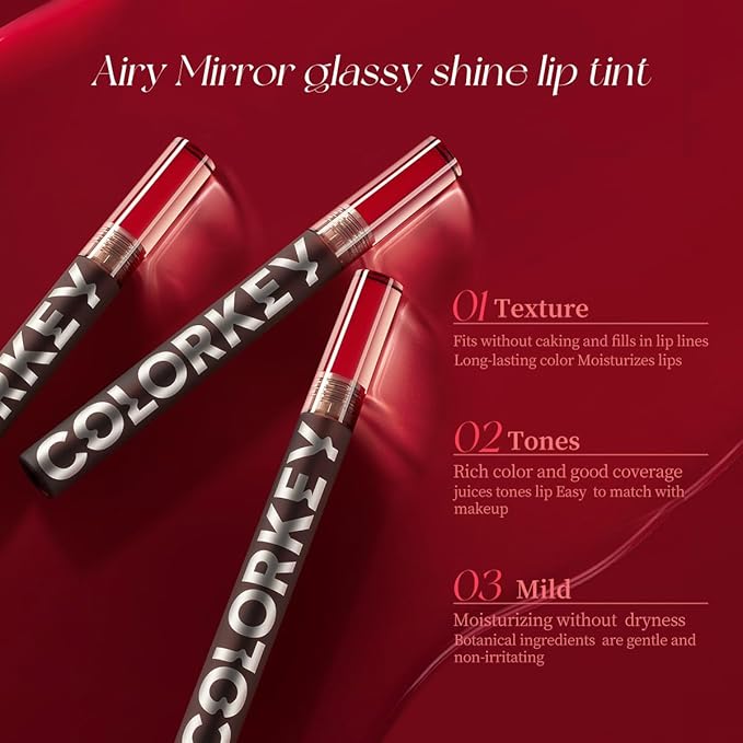 COLORKEY Lip Gloss Mirror Series, Hydrating Lip Gloss with Essential oil, High Shine Glossy Lip Tint, Hydrated & Fuller-looking Lips, Long-Lasting Liquid Lipstick(R702)