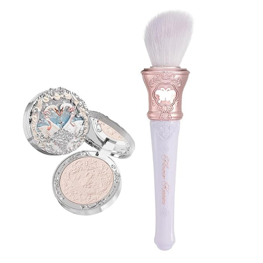 Flower Knows Swan Ballet Embossed Blush 01 Niveous Swan+Butterfly Cloud Collar Angled Powder Brush Frosty Wisteria
