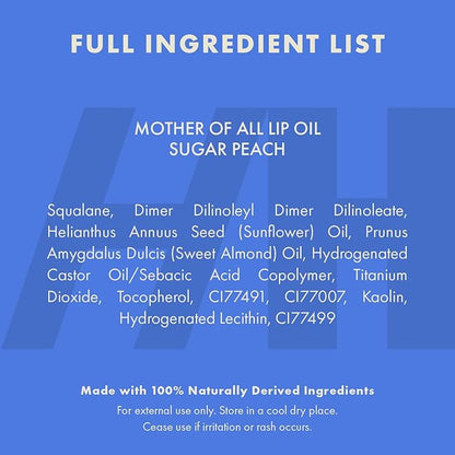 Handmade Heroes 100% Natural Vegan Lip Oil with Squalane Non-Sticky Lip Gloss Moisturizing, Shiny, Nourishing Korean Lip Gloss - Sugar Peach