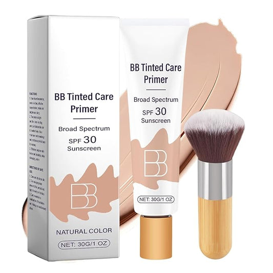 BB Tinted Moisturizer SPF 30, BB Tinted Care Primer, BB Tinted Care Primer with Brush, Full Coverage Light Medium Skin Tone Moisturizing and Smoothing (Natural*1 with Brush)