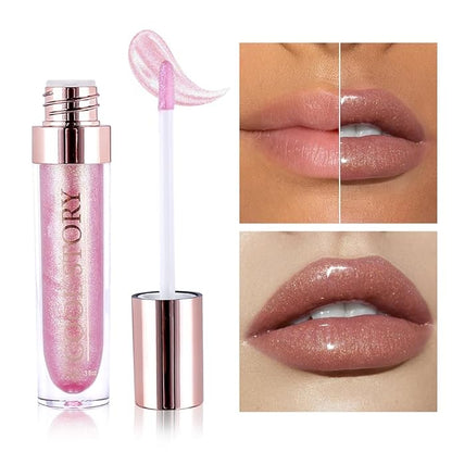 Clear Shimmer Lip Gloss for Women, Long Lasting High Shine Shimmer Liquid Lipstick, Flash Pearl Colored Lip Oil Polarized Lip Stain, Shimmery Finish Waterproof Lip Glaze for Women, 02